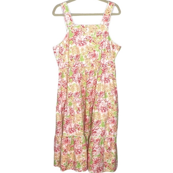 LANZ OF SALZBURG 100% COTTON FLORAL PRINT STRAP MIDI DRESS w / POCKETS SZ 1X - Picture 1 of 10